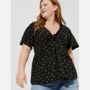 Torrid Black Dot Tie-Front Women's Top